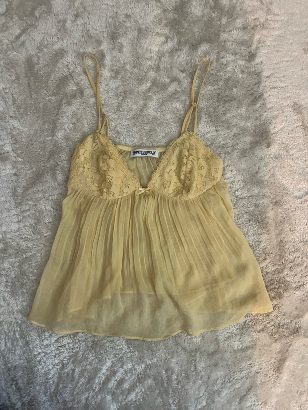 Princess Polly US 2 Pale Yellow Lace Pleated Camisole